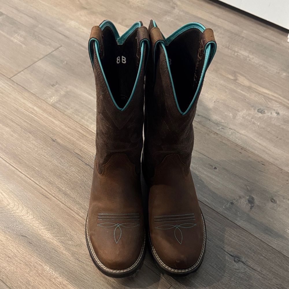Ariat Brown Western Cowboy Boots with Teal Trim